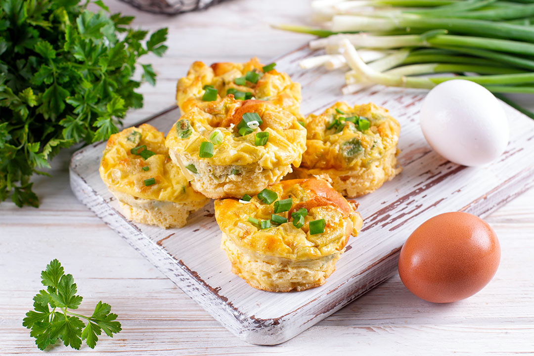 View of protein-packed egg cups with zucchini and sweet potato